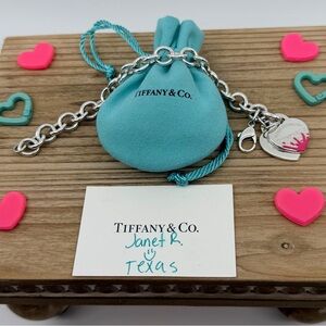Tiffany & Co. Pink Heart Splash Charm Bracelet in Silver 7.5 inch